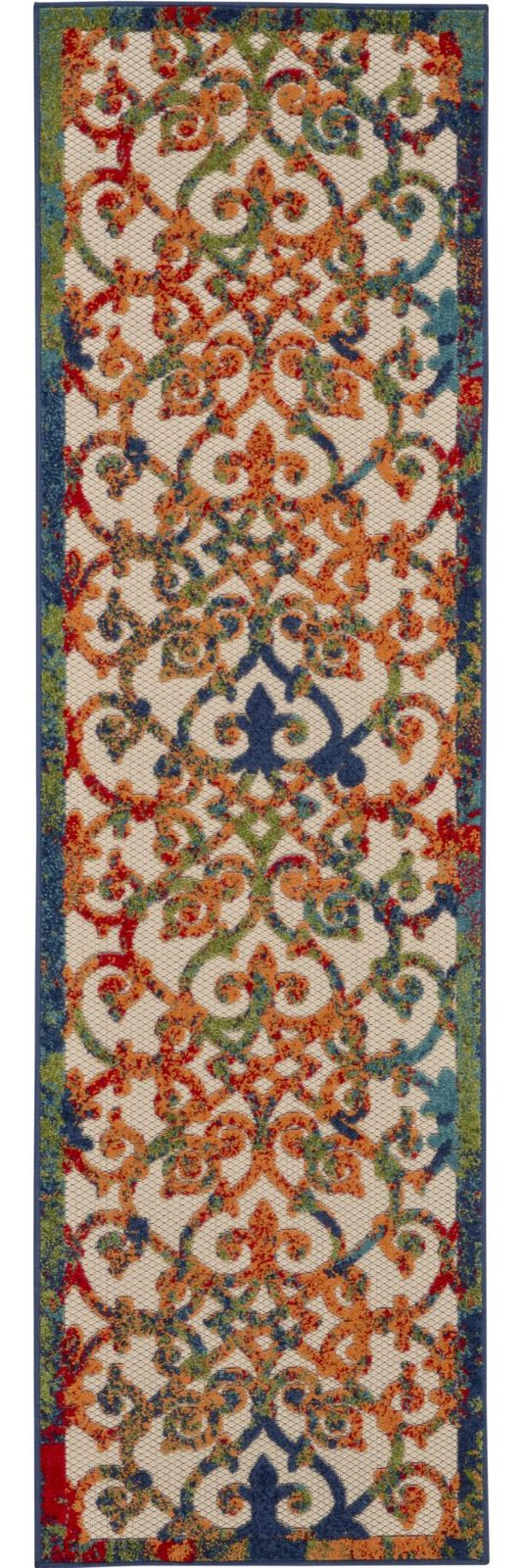 12′ Ivory And Blue Indoor Outdoor Runner Rug