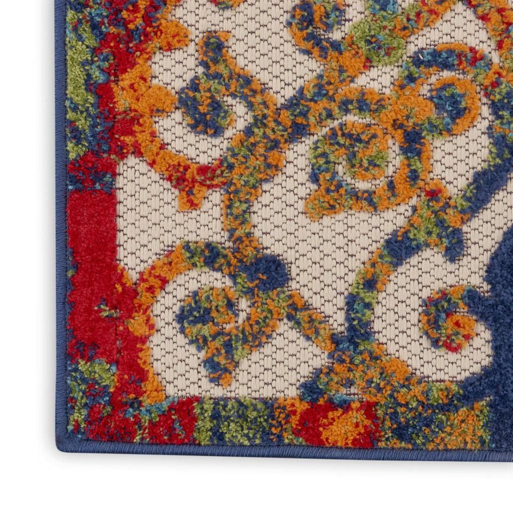 12′ Ivory And Blue Indoor Outdoor Runner Rug