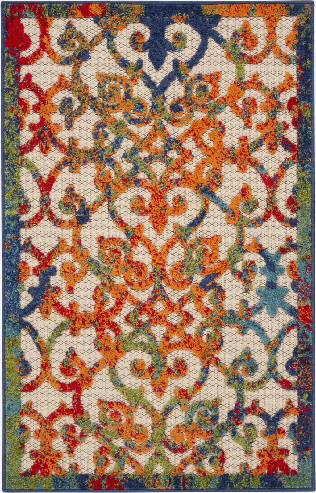 3′ X 4′ Ivory And Blue Indoor Outdoor Area Rug
