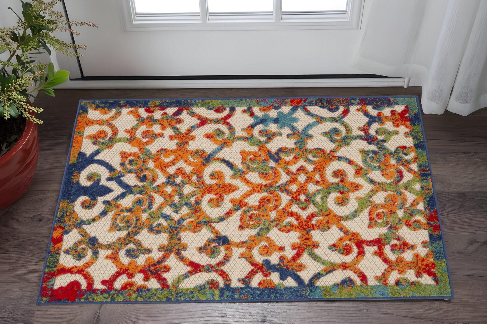 3′ X 4′ Ivory And Blue Indoor Outdoor Area Rug