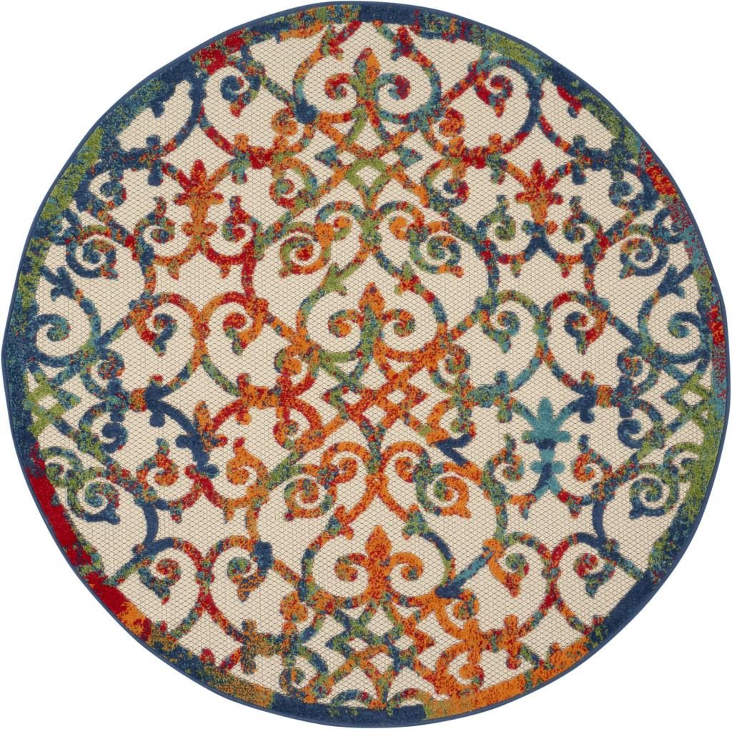 4′ Ivory And Blue Round Indoor Outdoor Area Rug
