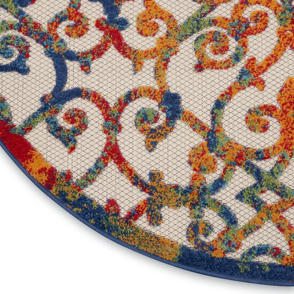 4′ Ivory And Blue Round Indoor Outdoor Area Rug
