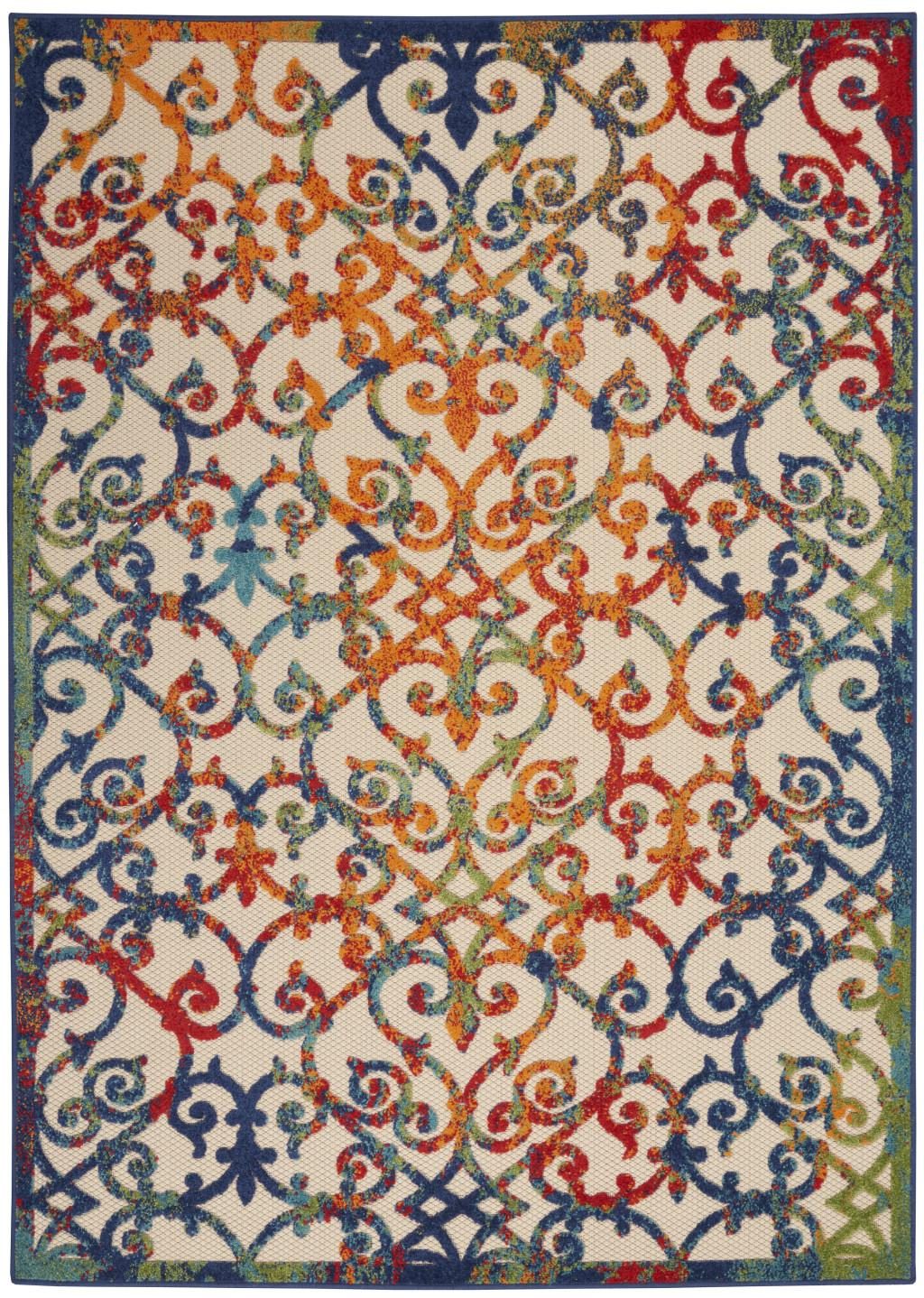 5′ X 8′ Ivory And Blue Indoor Outdoor Area Rug