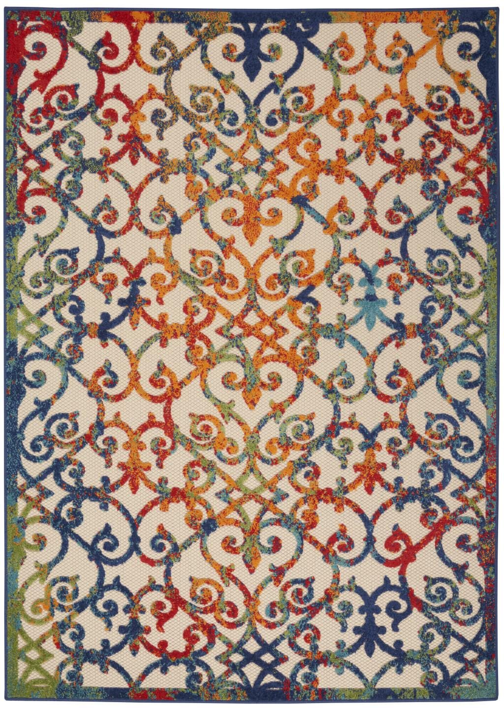7′ X 10′ Ivory And Blue Indoor Outdoor Area Rug