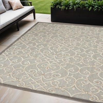 5′ X 8′ Gray And Ivory Indoor Outdoor Area Rug