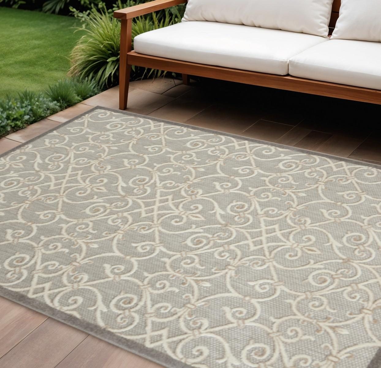 8′ X 11′ Gray Ivory Indoor Outdoor Area Rug II