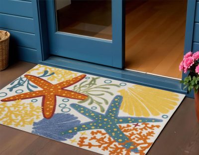 4′ × 6′ Yellow And Ivory Indoor Outdoor Area Rug