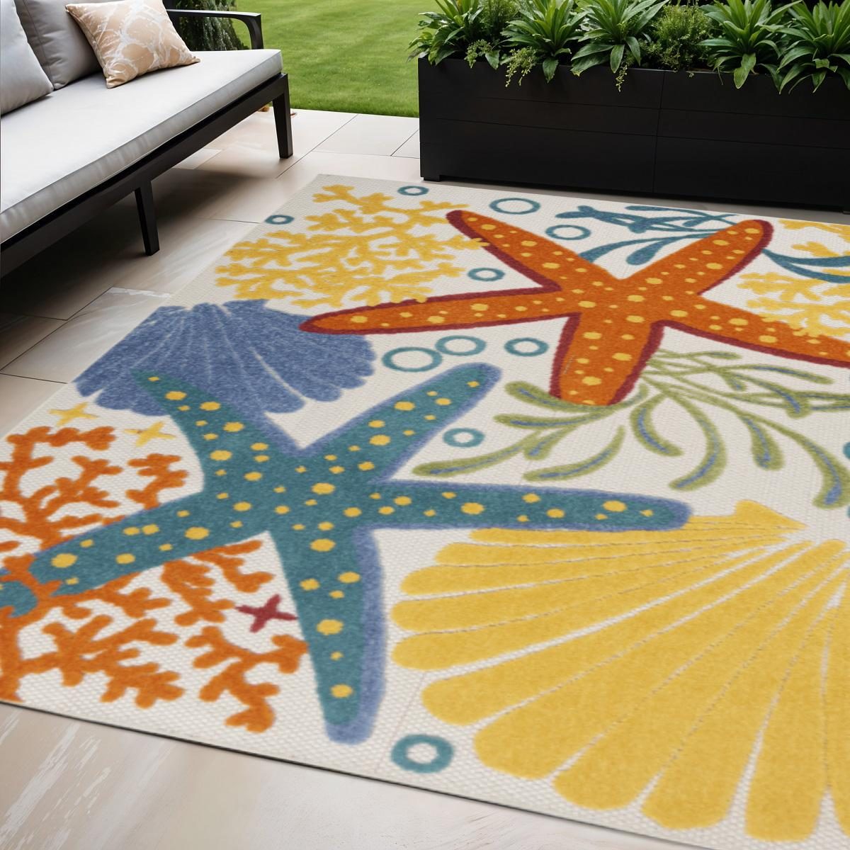 5′ X 8′ Yellow And Ivory Indoor Outdoor Area Rug