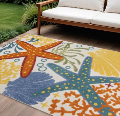 8′ X 11′ Yellow And Ivory Indoor Outdoor Area Rug