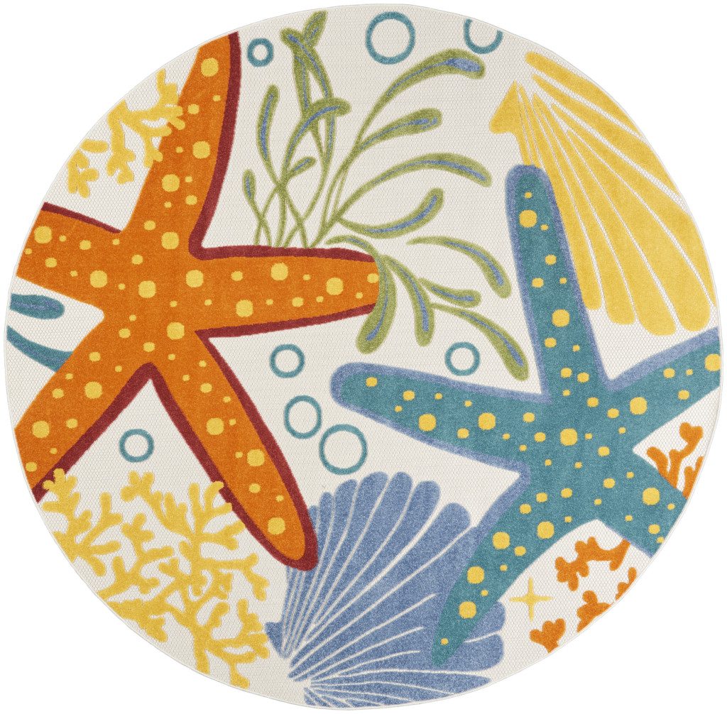 8′ Yellow and Ivory Round Indoor Outdoor Area Rug