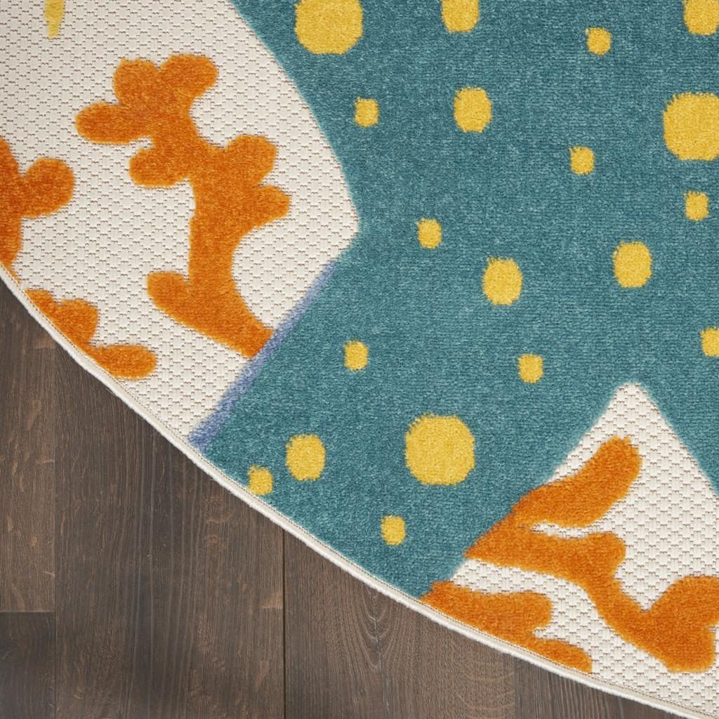 8′ Yellow and Ivory Round Indoor Outdoor Area Rug