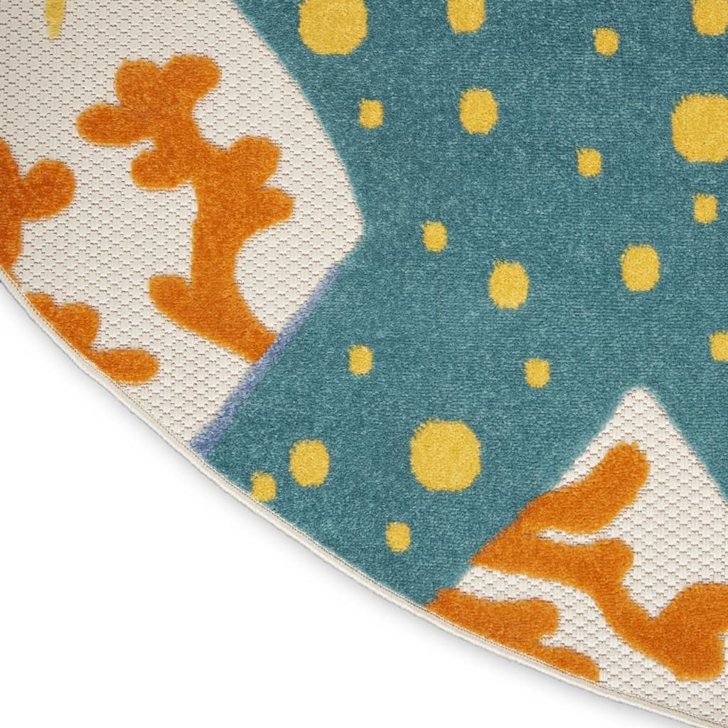 8′ Yellow and Ivory Round Indoor Outdoor Area Rug