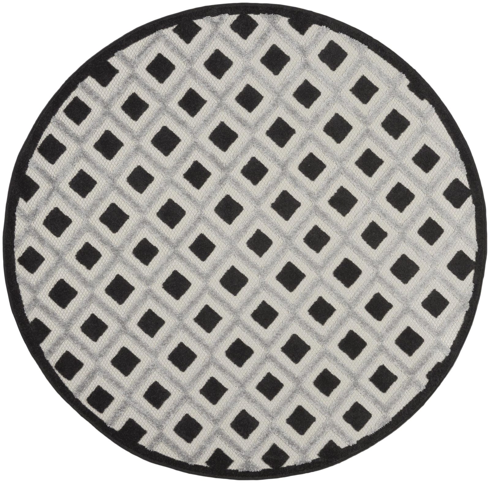 5′ Black and White Indoor Outdoor Round Rug