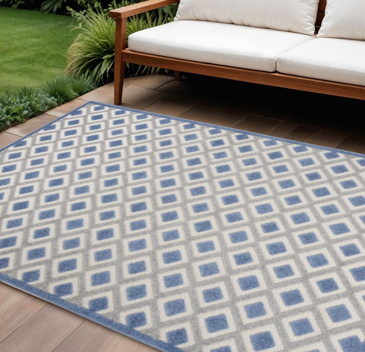 7′ X 10′ Blue Gray Indoor Outdoor Area Rug III