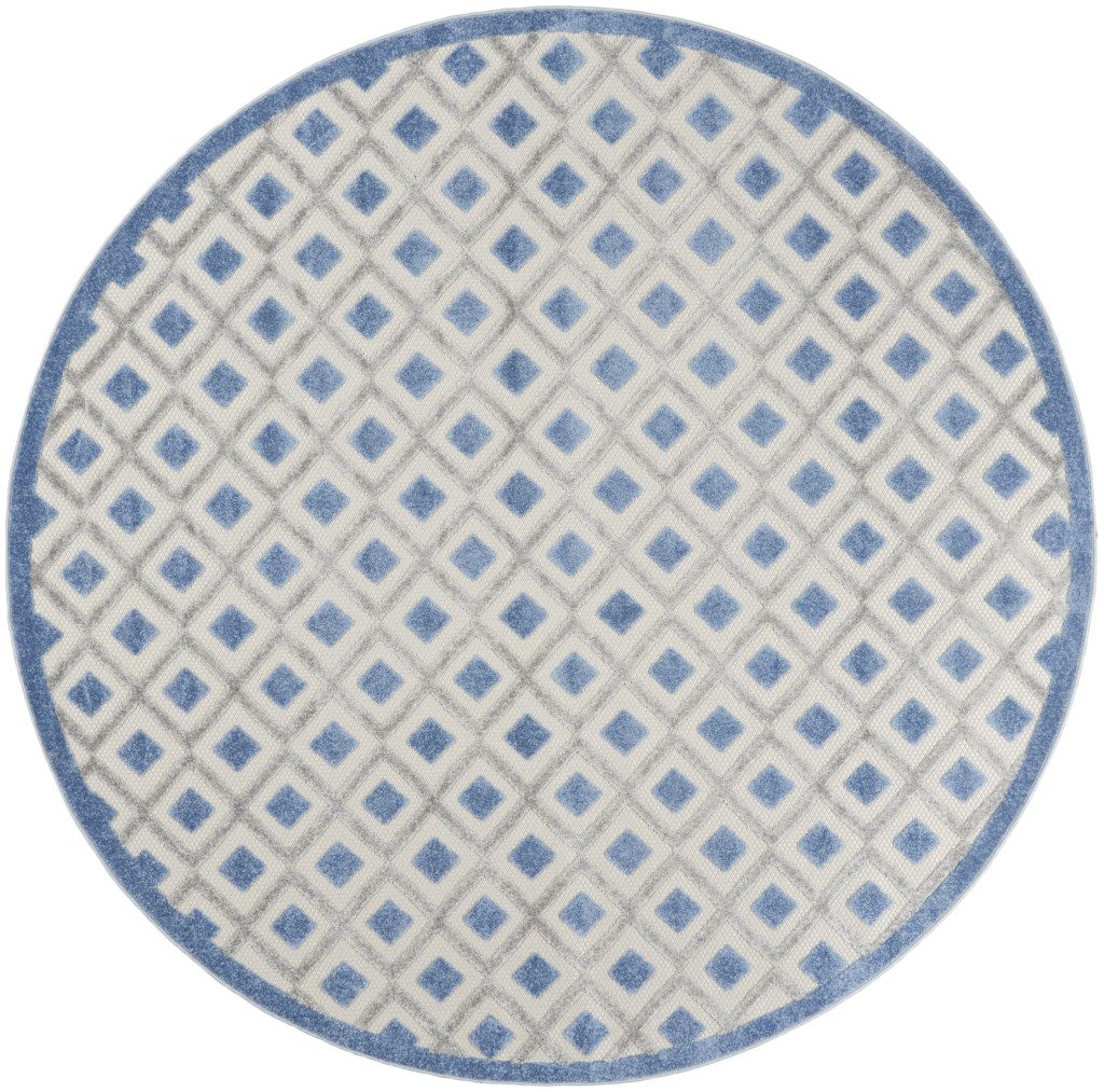 8′ Round Blue and Gray Indoor Outdoor Area Rug