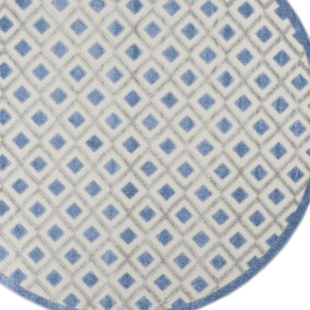 8′ Round Blue and Gray Indoor Outdoor Area Rug