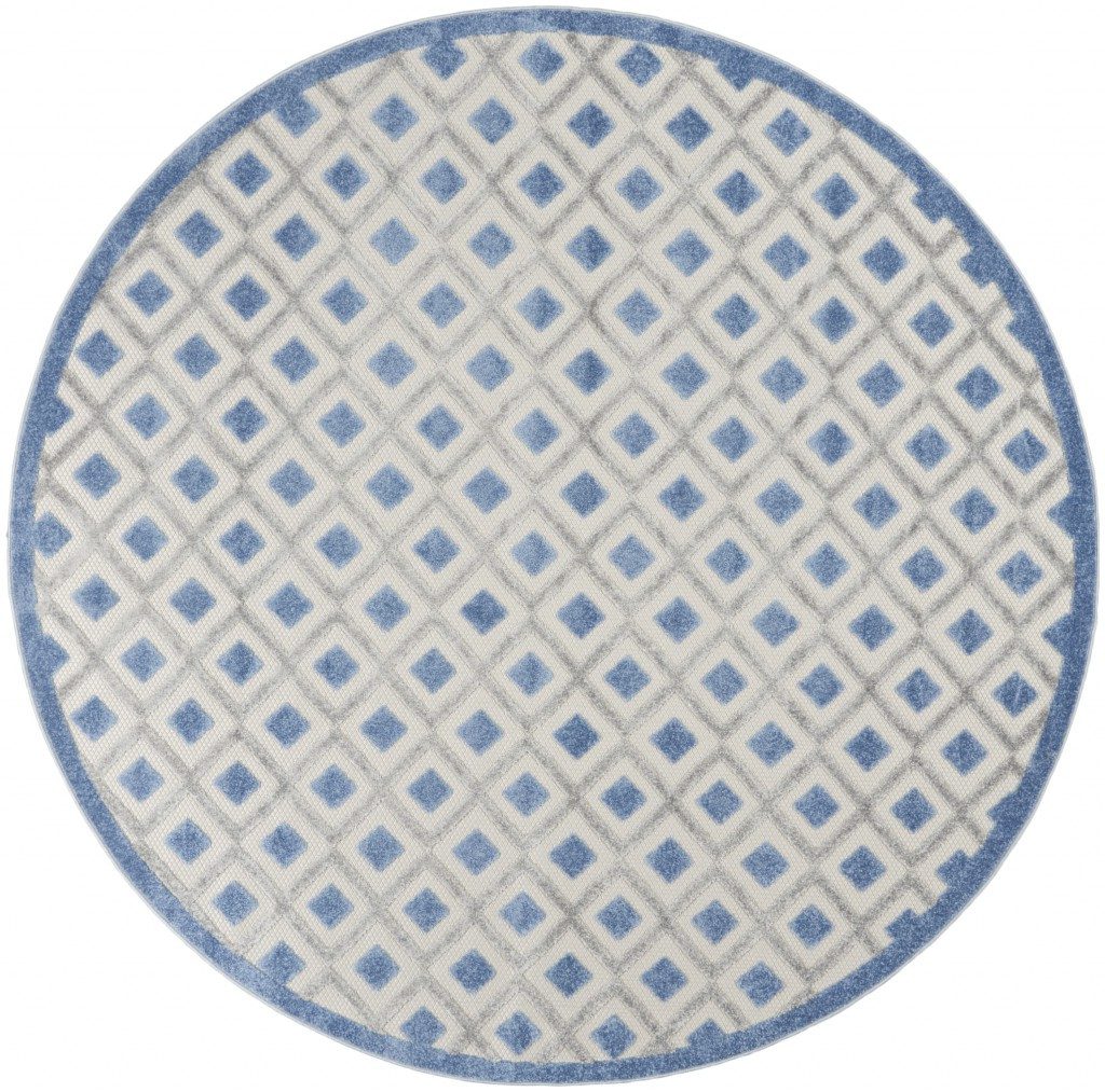 8′ Round Blue and Gray Indoor Outdoor Area Rug