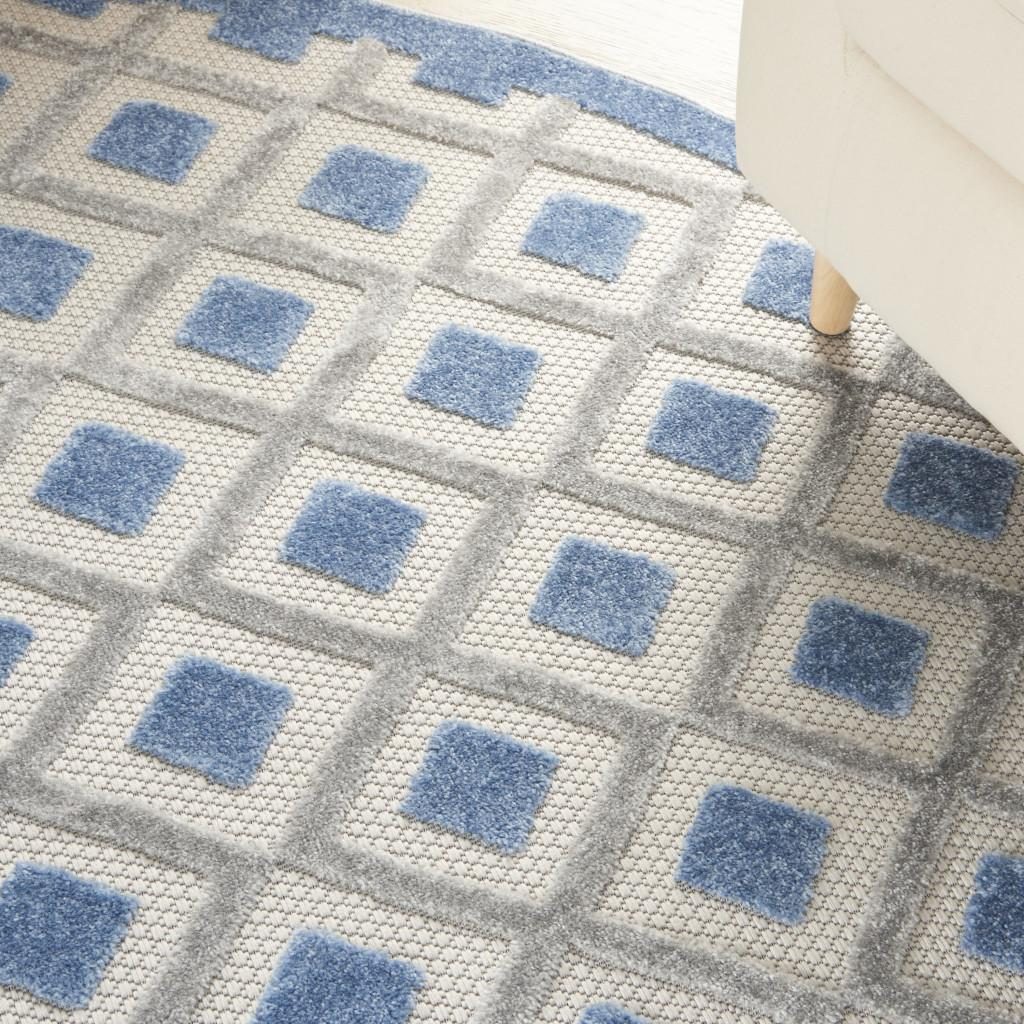 8′ Round Blue and Gray Indoor Outdoor Area Rug