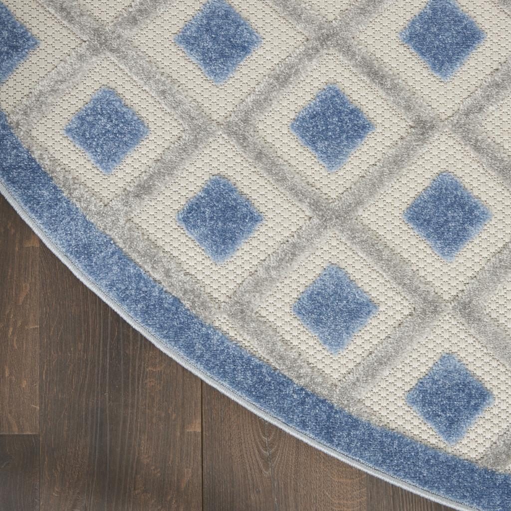 8′ Round Blue and Gray Indoor Outdoor Area Rug