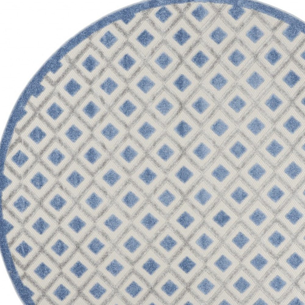 8′ Round Blue and Gray Indoor Outdoor Area Rug