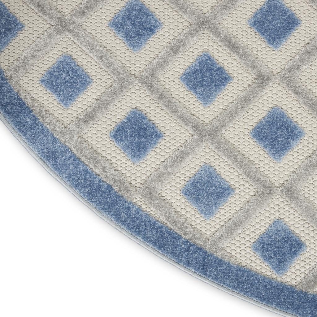 8′ Round Blue and Gray Indoor Outdoor Area Rug