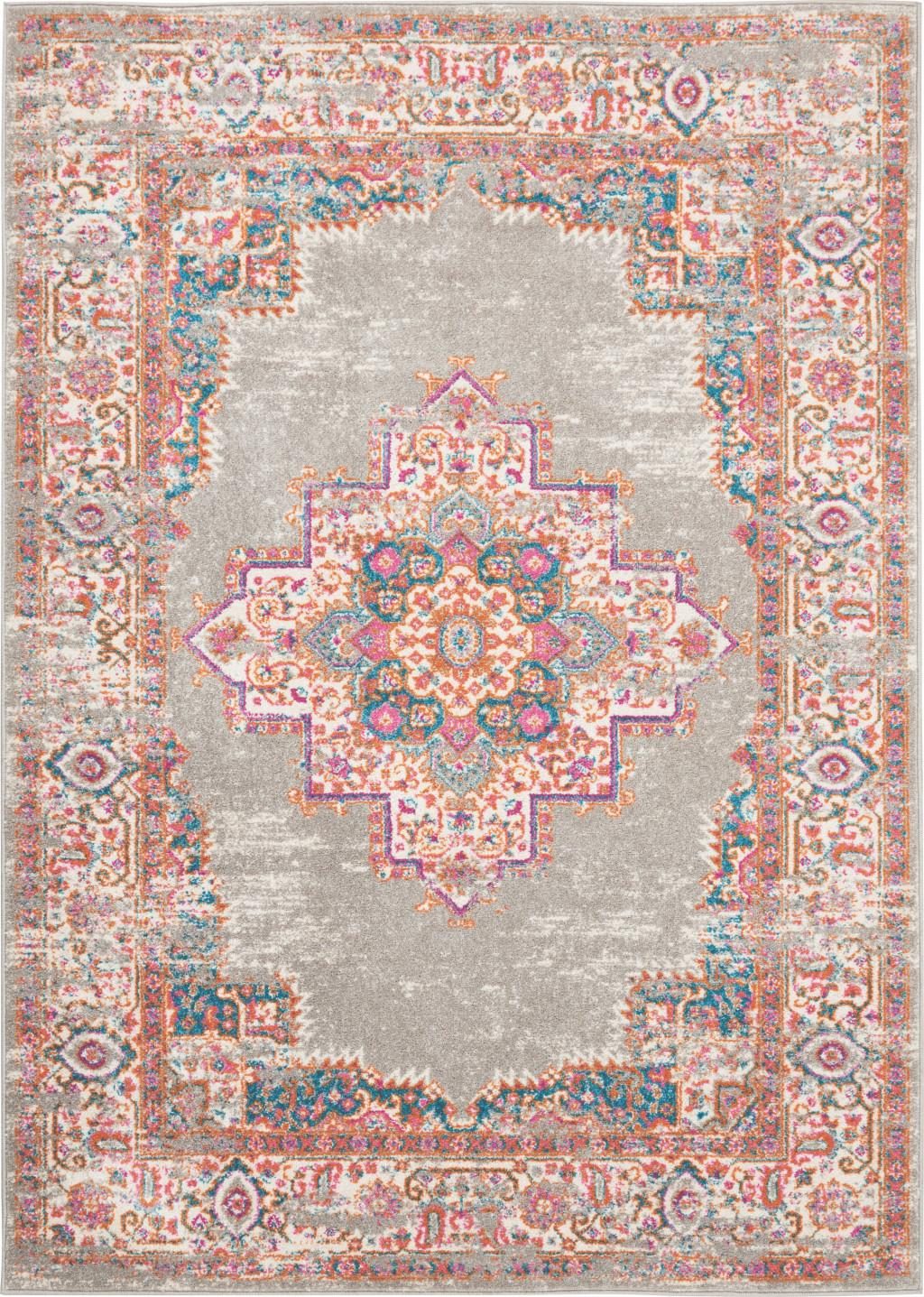 5′ X 7′ Gray And Gold Medallion Distressed Area Rug