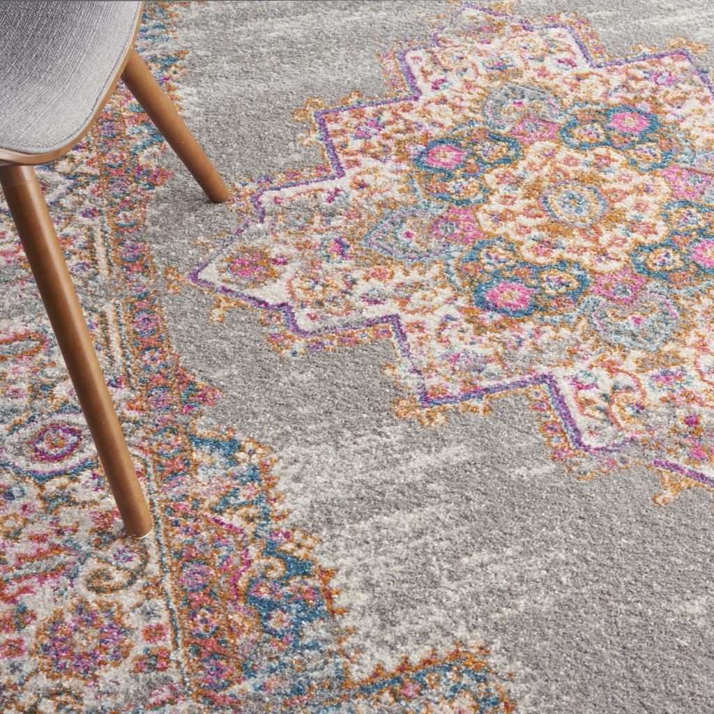 5′ X 7′ Gray And Gold Medallion Distressed Area Rug