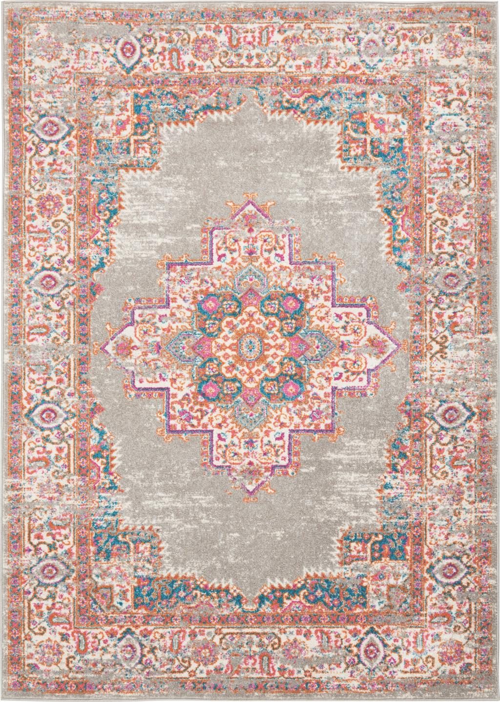 5′ X 7′ Gray And Gold Medallion Distressed Area Rug