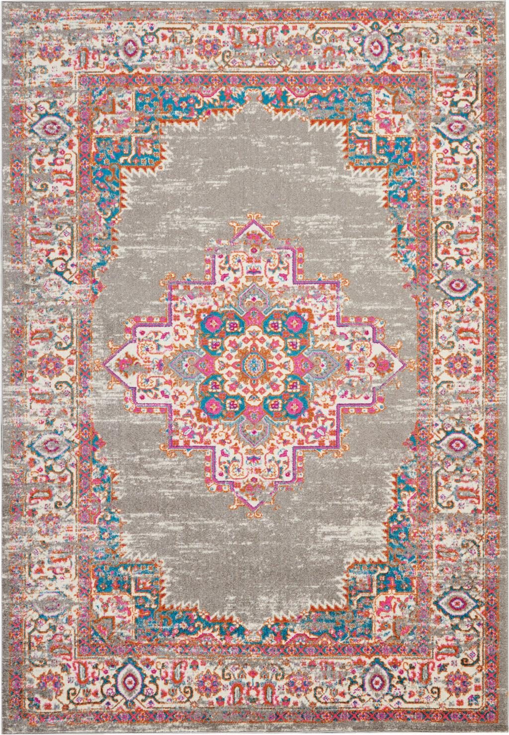 7′ X 10′ Gray And Gold Medallion Distressed Area Rug