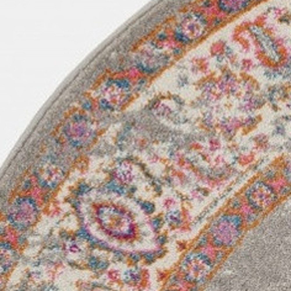 8′ Gray and Gold Distressed Medallion Round Rug