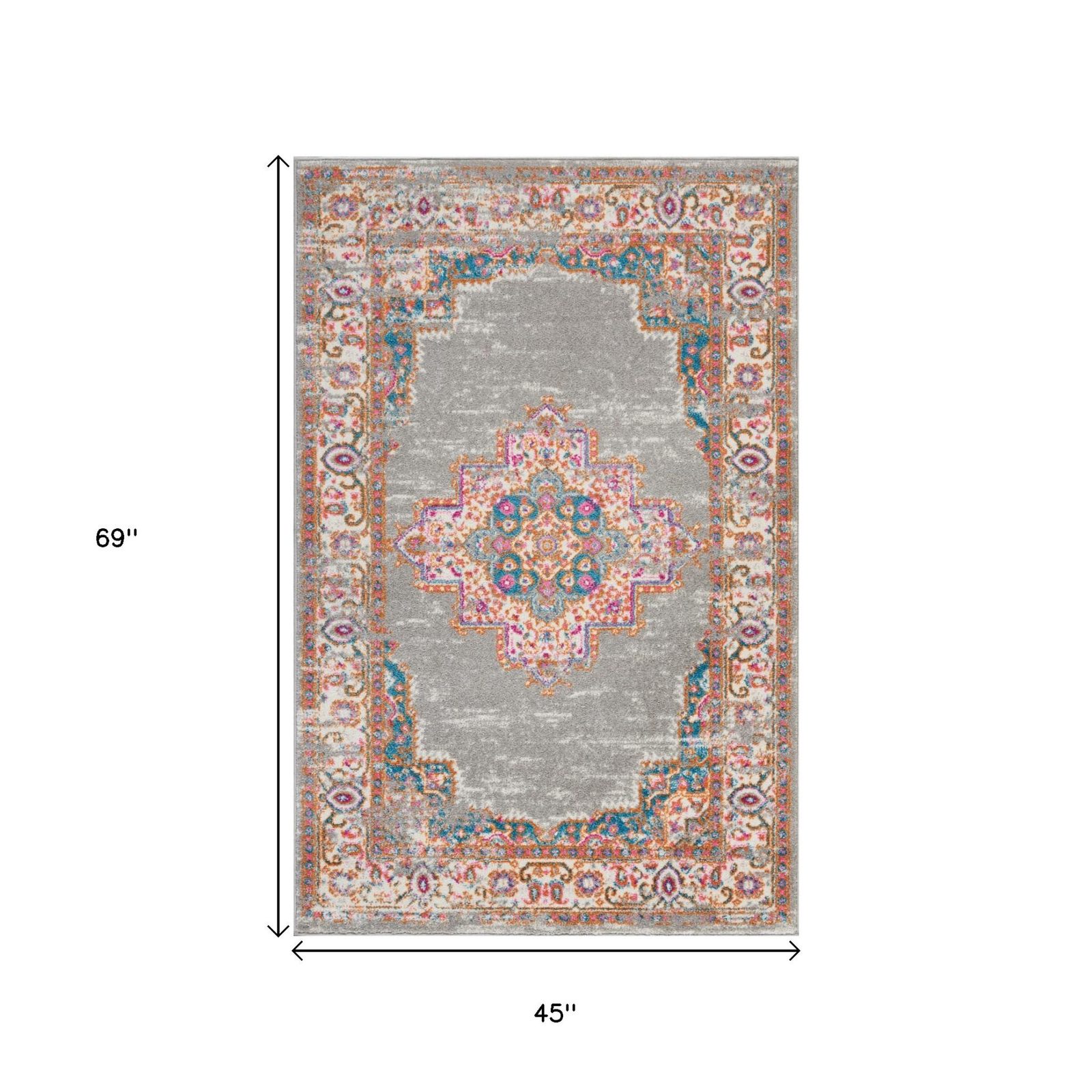 4′ X 6′ Gray and Gold Distressed Medallion Area Rug