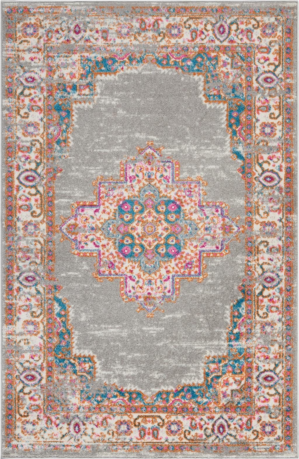 4′ X 6′ Gray and Gold Distressed Medallion Area Rug