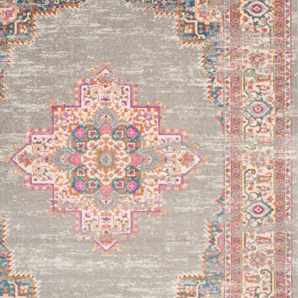 8′ X 10′ Gray And Gold Medallion Distressed Area Rug