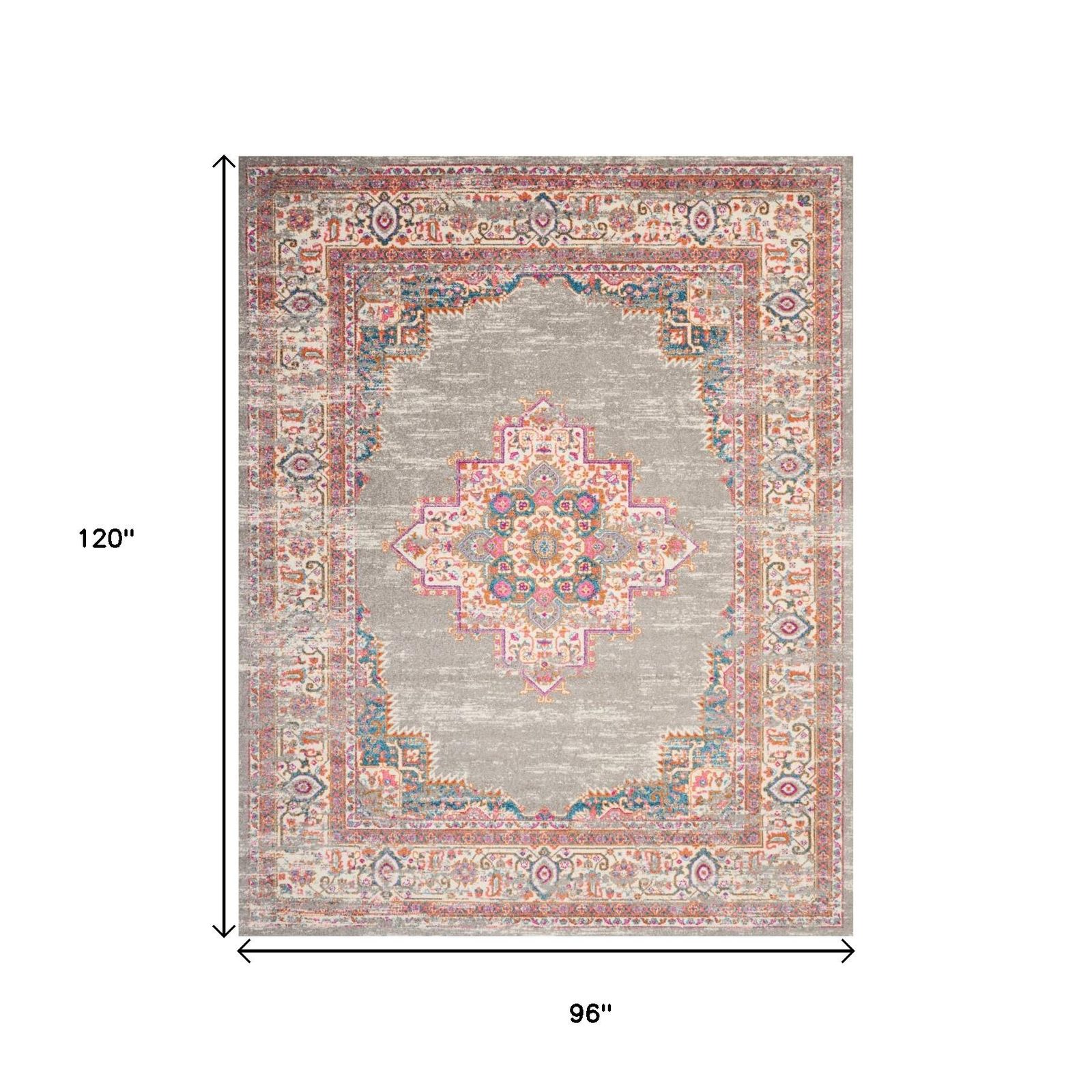 8′ X 10′ Gray And Gold Medallion Distressed Area Rug