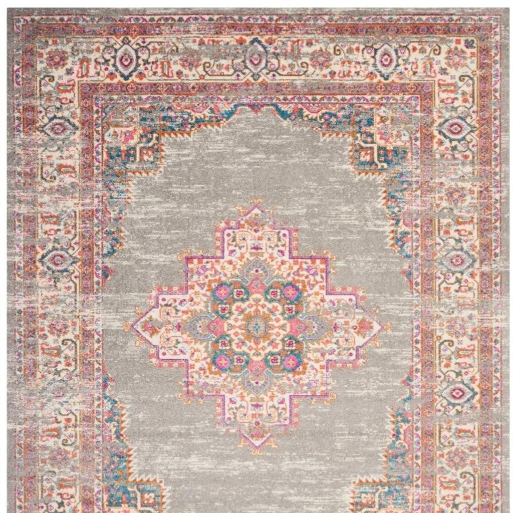 8′ X 10′ Gray And Gold Medallion Distressed Area Rug