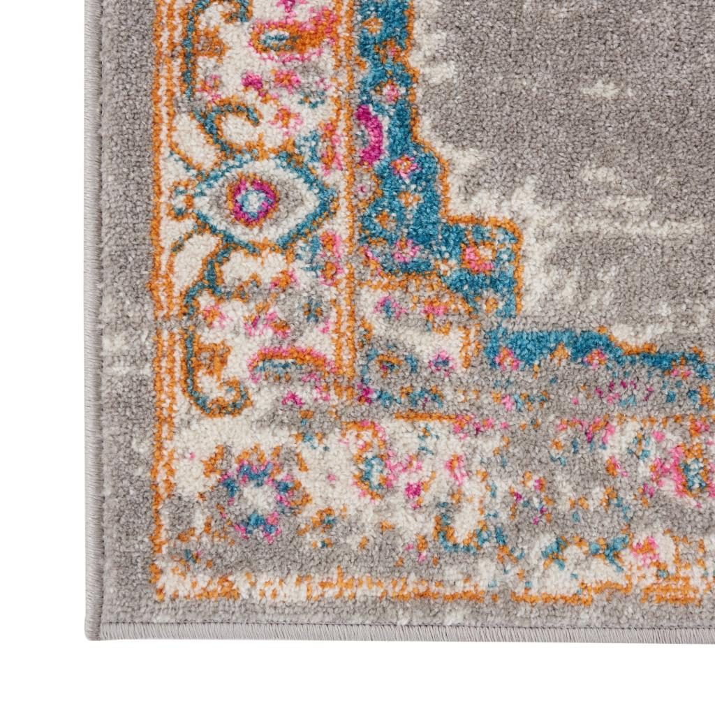 8′ X 10′ Gray And Gold Medallion Distressed Area Rug