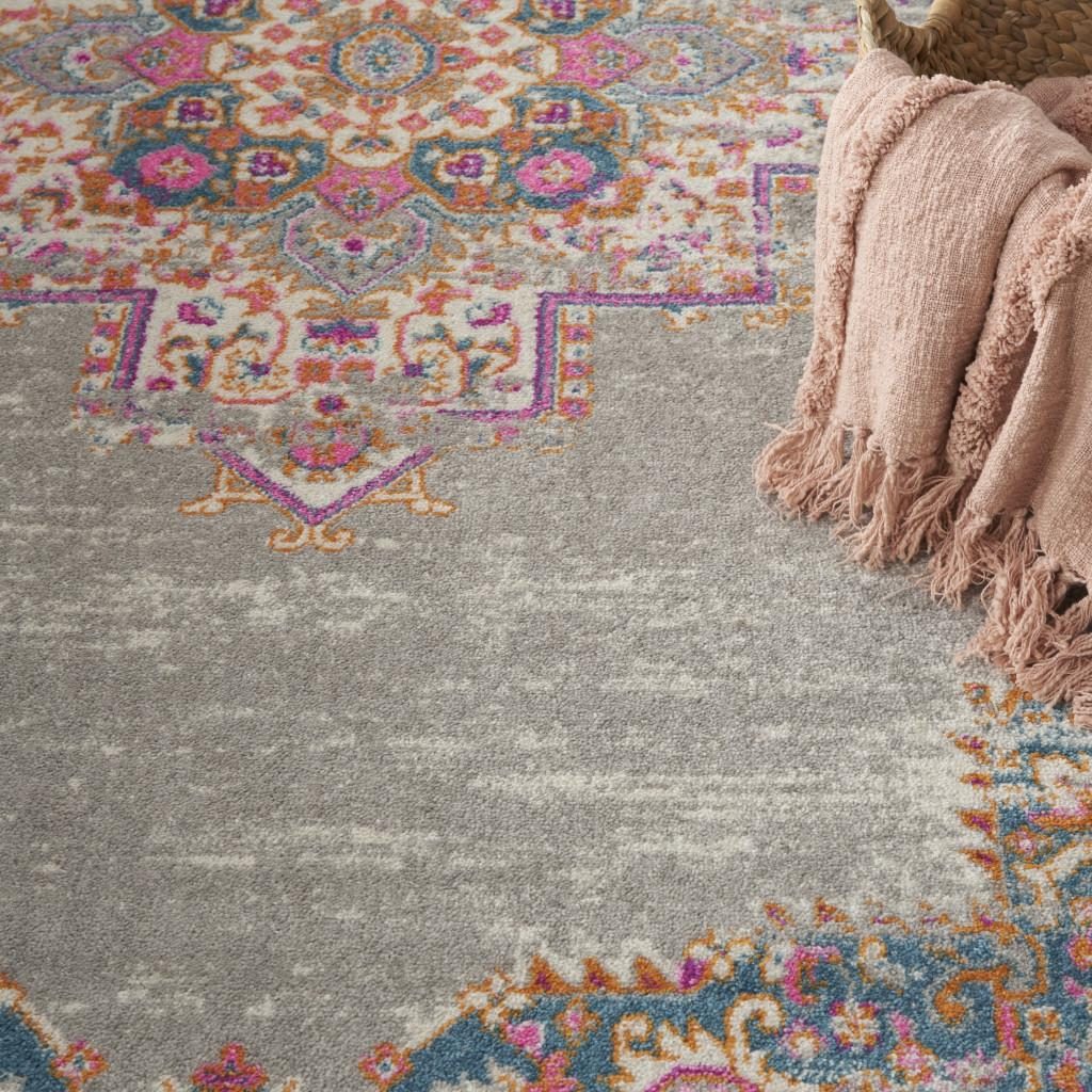 8′ X 10′ Gray And Gold Medallion Distressed Area Rug