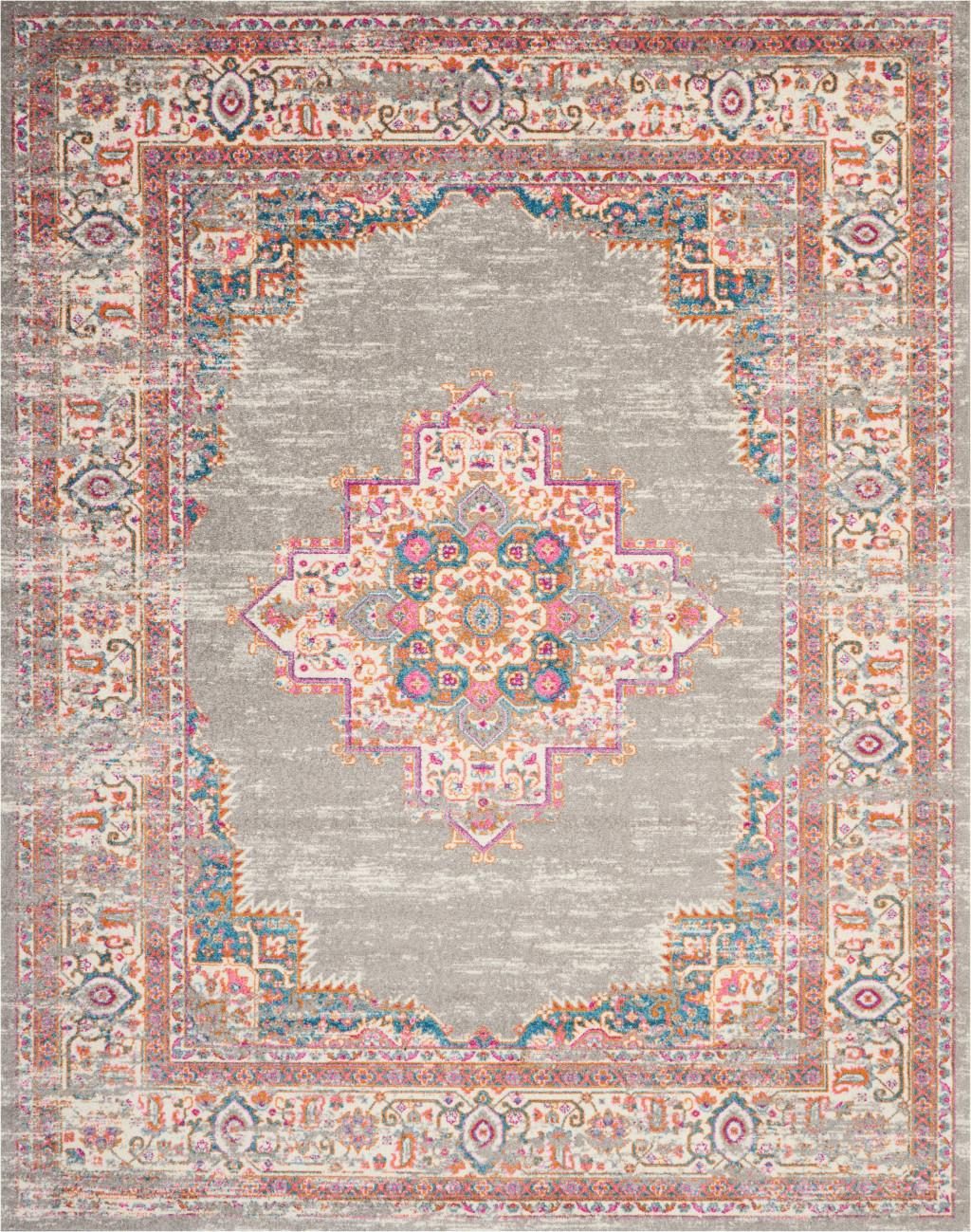 8′ X 10′ Gray And Gold Medallion Distressed Area Rug