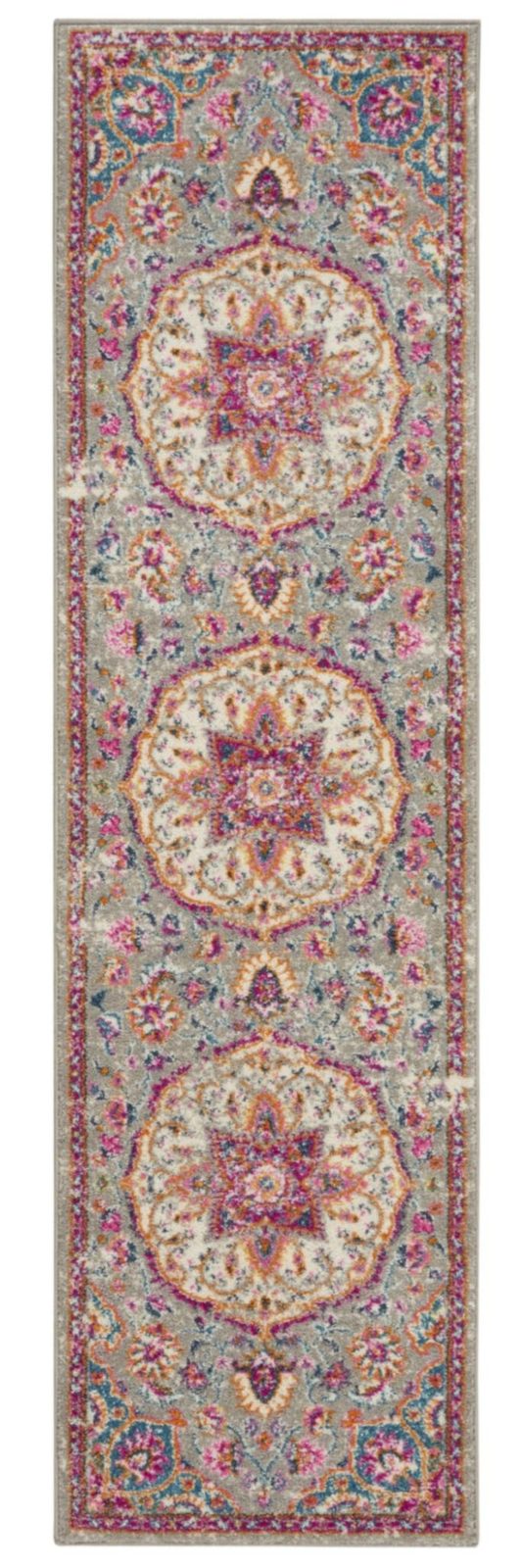 Gray and Ivory Polypropylene Medallion Area Rug