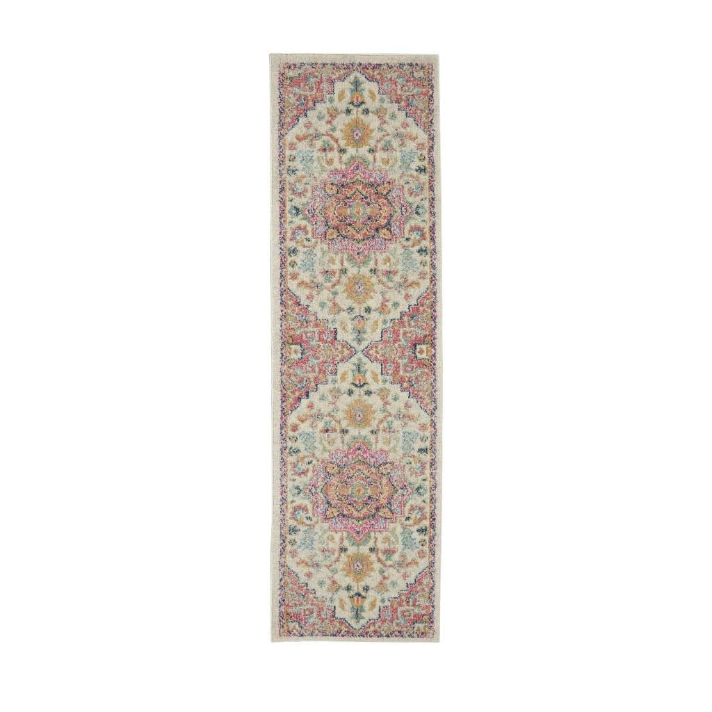 Pink and Ivory Southwestern Distressed Polypropylene Area Rug