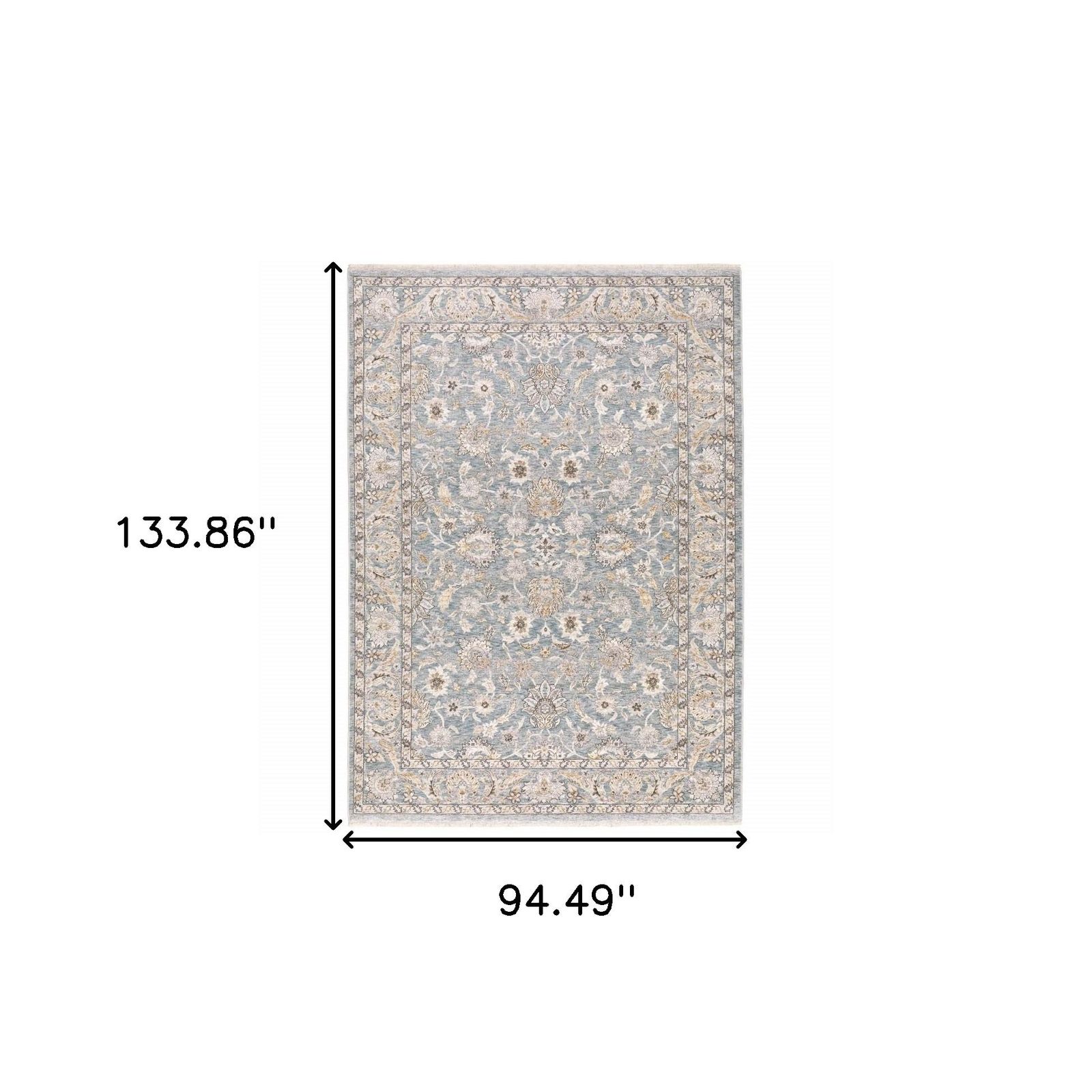 8′ X 11′ Blue And Ivory Oriental Distressed Area Rug