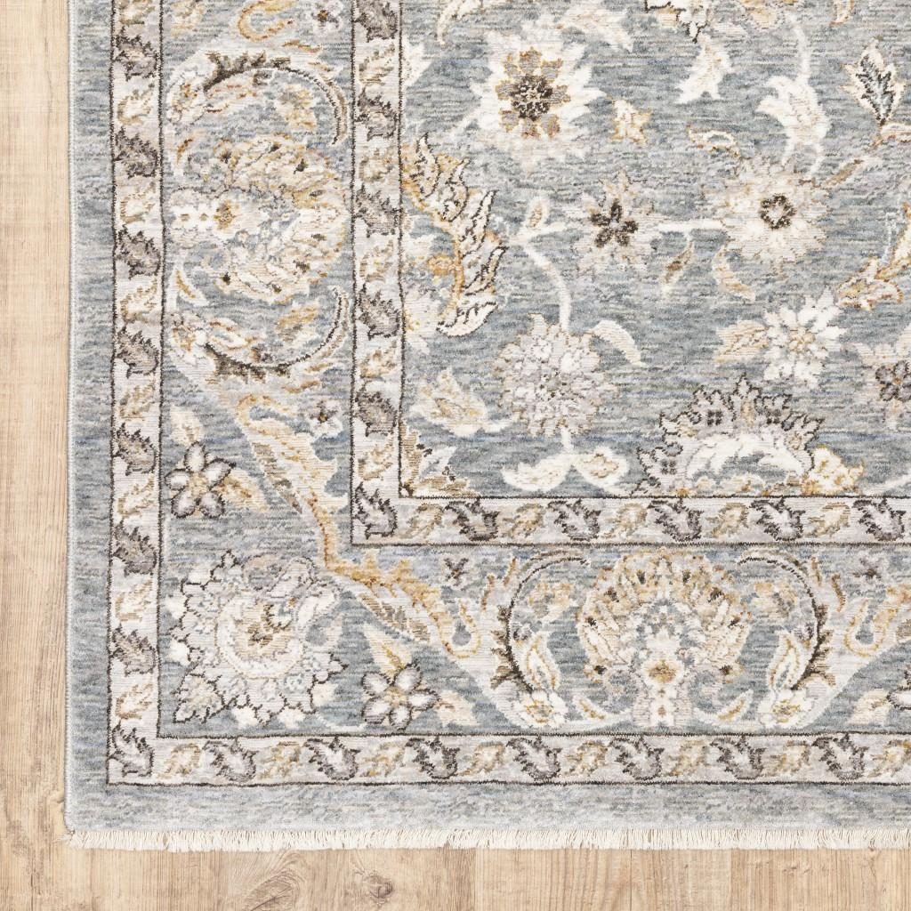 10′ X 13′ Blue and Ivory Distressed Oriental Area Rug