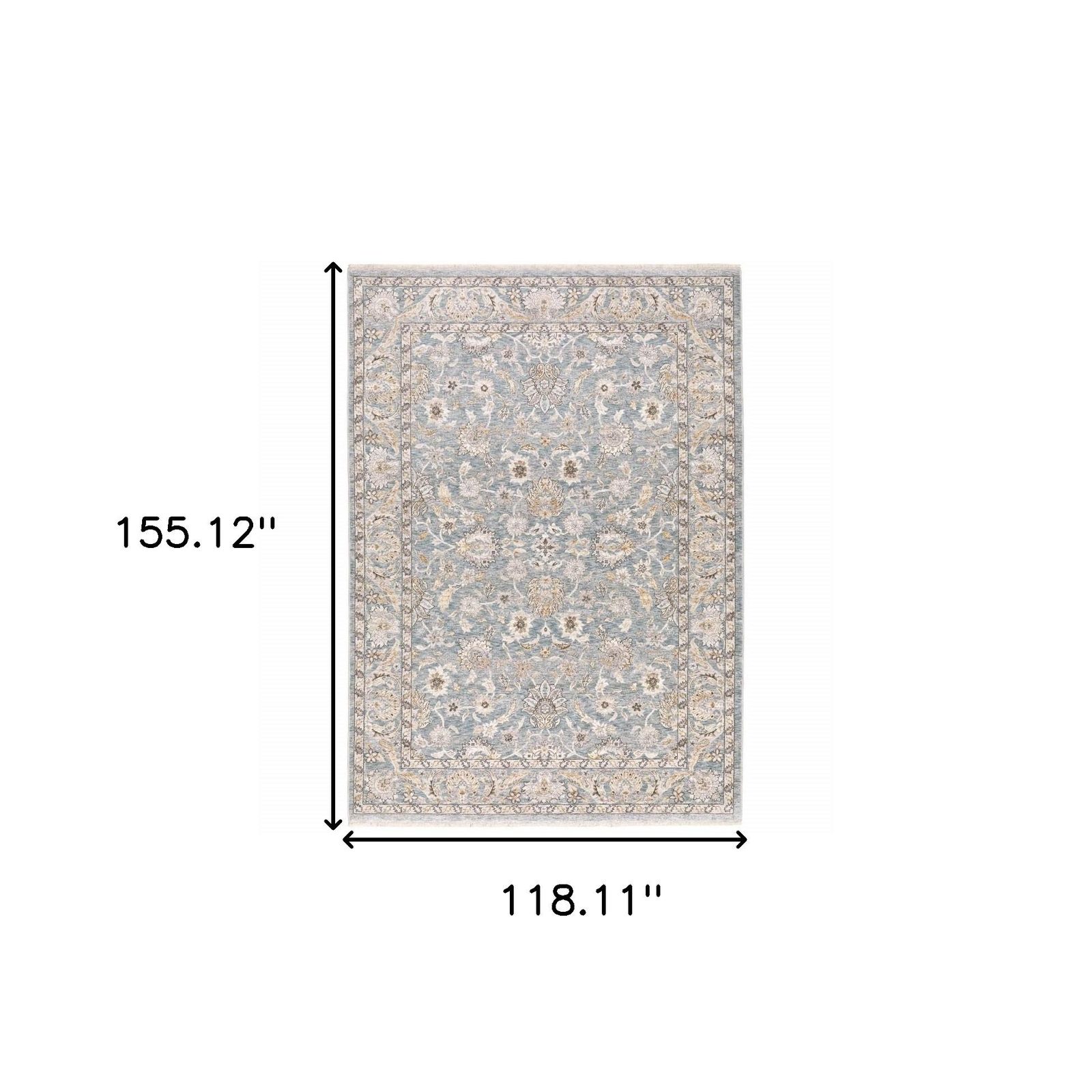 10′ X 13′ Blue and Ivory Distressed Oriental Area Rug