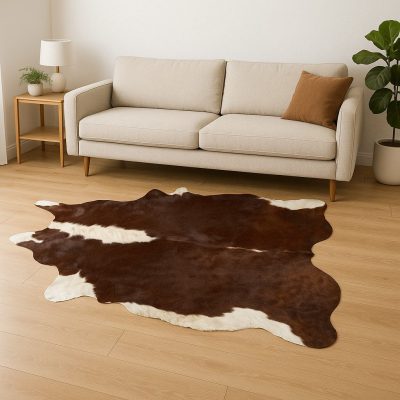 6′ X 7′ Brown And White Cowhide Area Rug