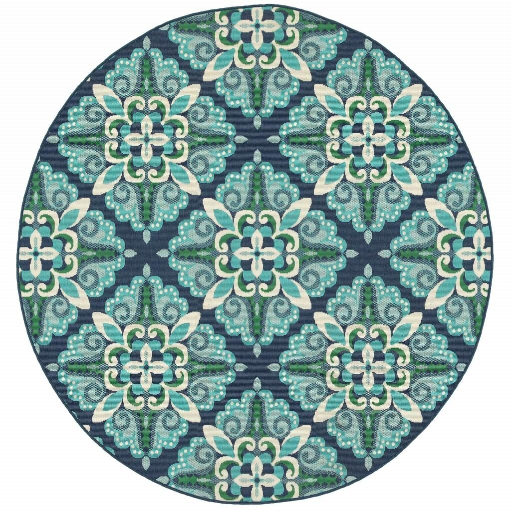 8′ X 8′ Blue And Green Round Rug III