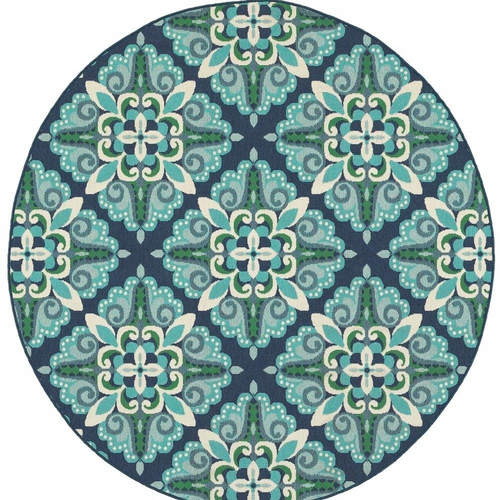 8′ X 8′ Blue And Green Round Rug III