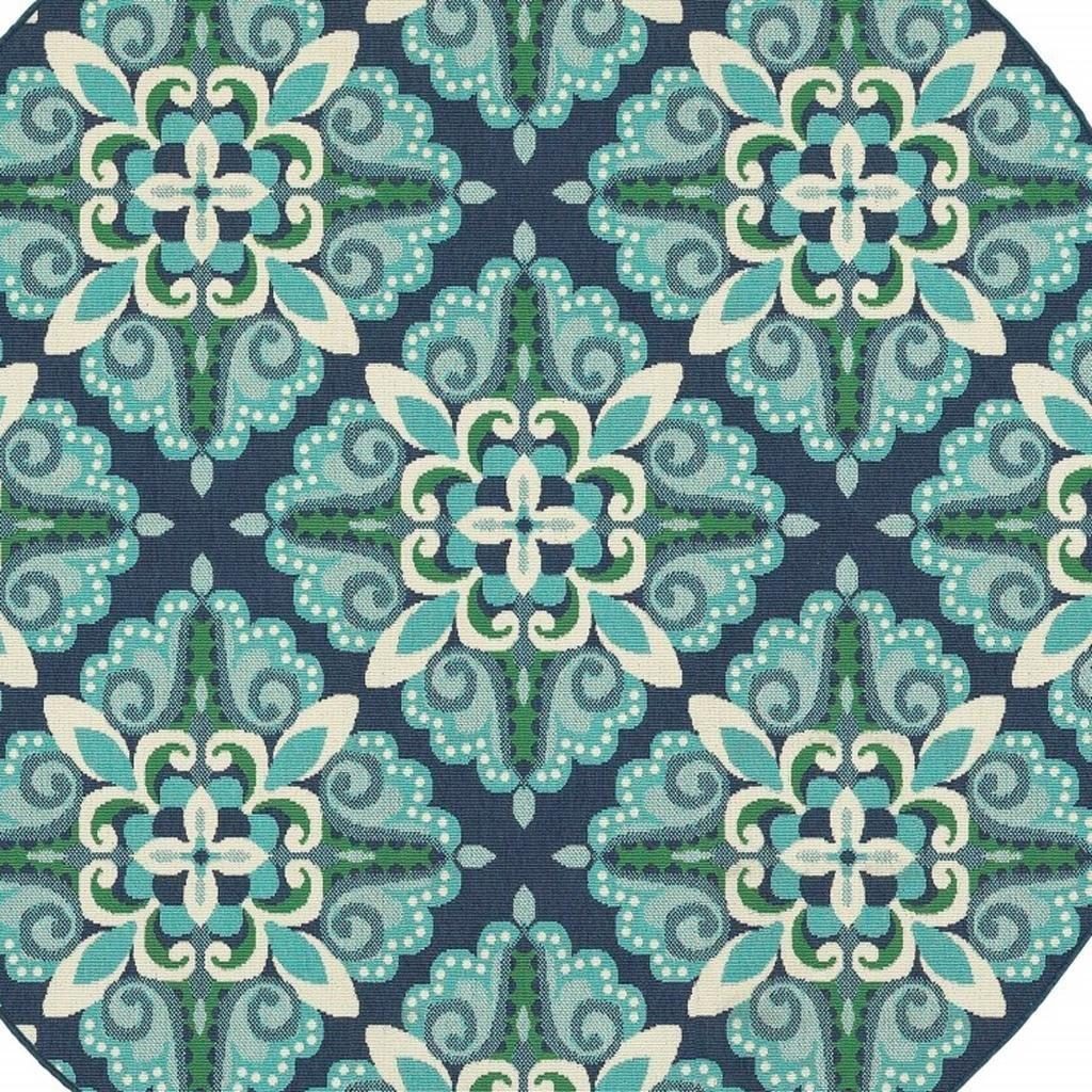 8′ X 8′ Blue And Green Round Rug III