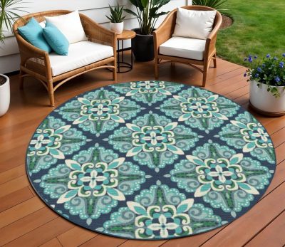 8′ X 8′ Blue And Green Round Rug III