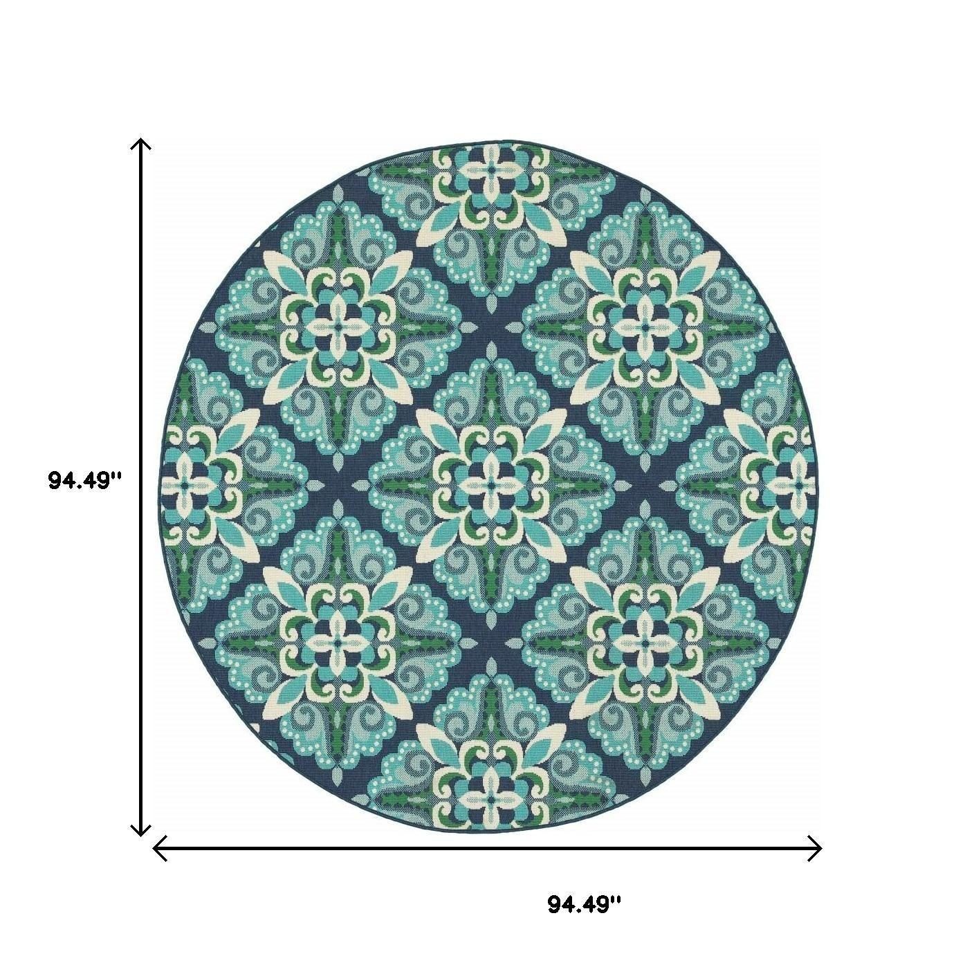 8′ X 8′ Blue And Green Round Rug III