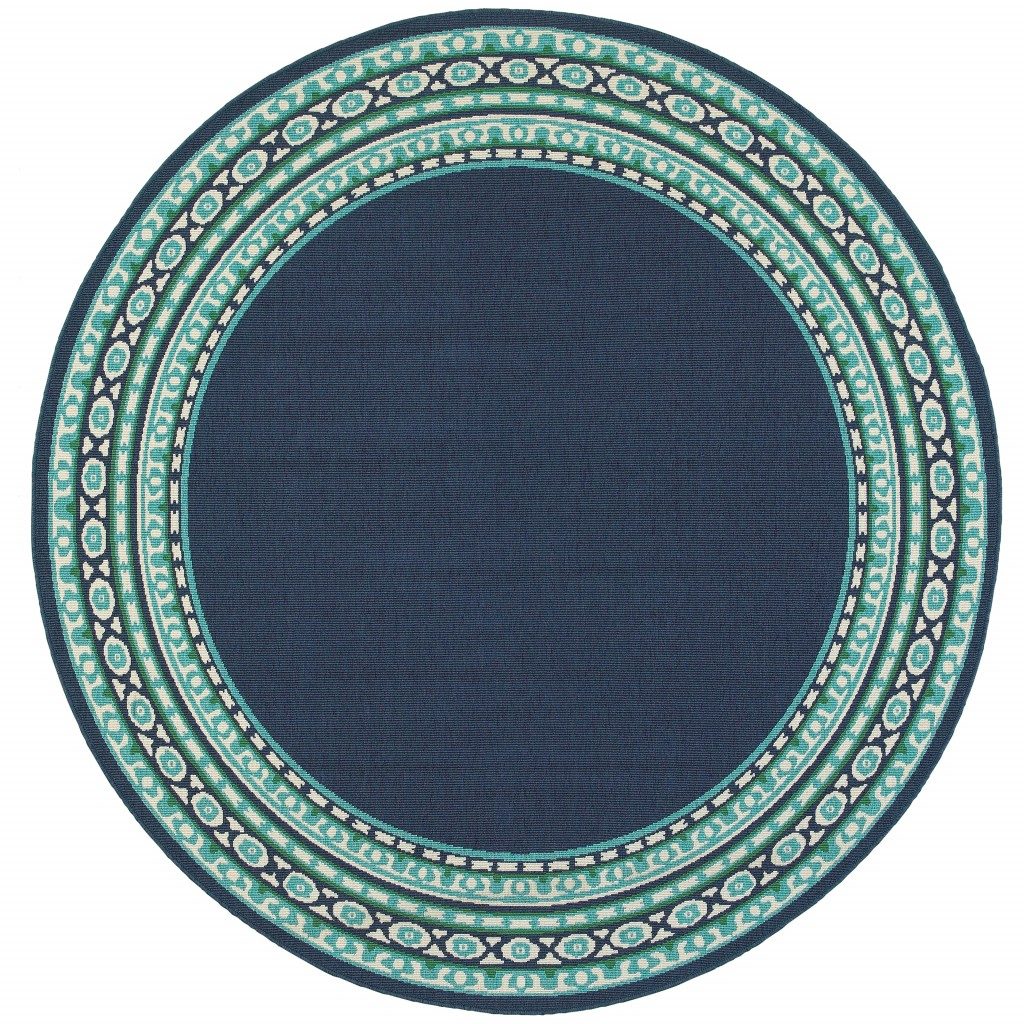 8′ X 8′ Blue And Green Indoor Outdoor Round Rug
